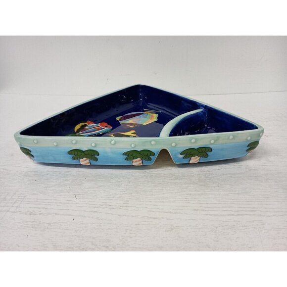 VTG Ceramic Hand Painted Milson & Louis Divided Chip & Dip Serving Platter Bowl - Picture 5 of 12